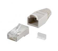 Cat.5e RJ45 Stecker geschirmt mit Knickschutz grau