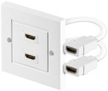 High Speed HDMI Wanddose 2-fach mit Kabelpeitsche weiß