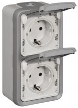 Plexo AP-Schutzkontakt-Steckdose 2-fach (SL) vertikal IP55-IK07